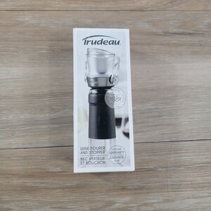 Trudeau Wine Pourer and Stopper Dripless Bottle Plug Black‎ Clear 0971503 NEW